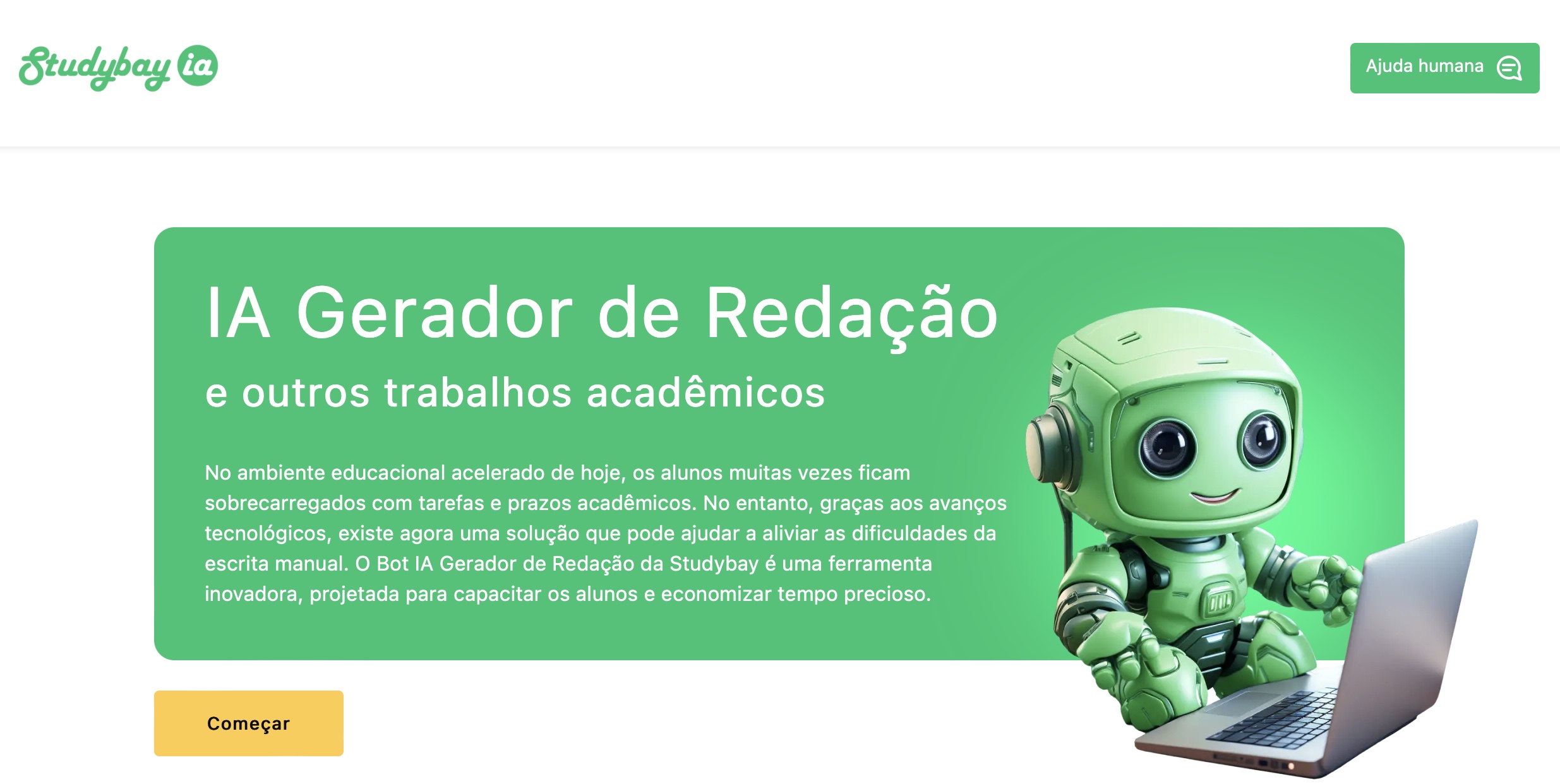 Gerador de Redações Studybay interface