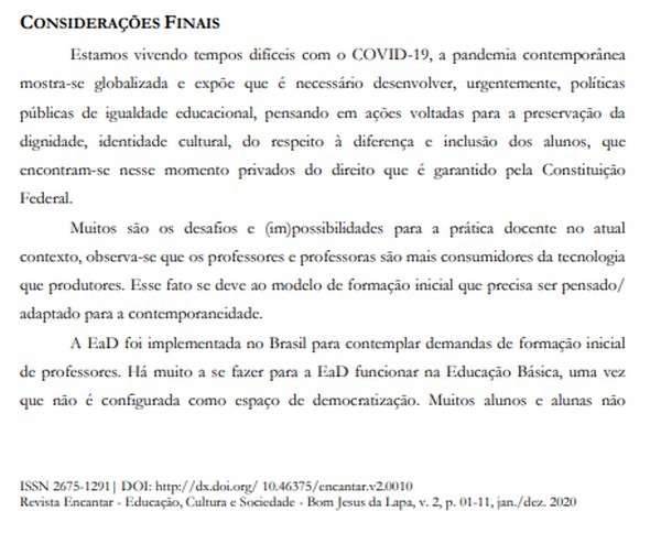 Exemplos de considerações finais