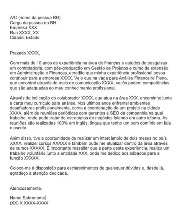 Um modelo de carta de apresentação