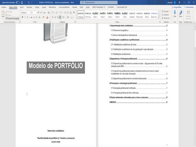 Estrutura básica do portfólio acadêmico e formatação