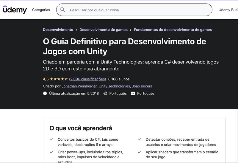 Curso Profissional de desenvolvimento de jogos com Unity. Aprenda a criar e  programar jogos 2D e 3D